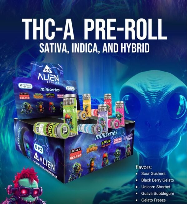 ALIEN THC-A MINI (BLUE) SERIES 0.5G PRE ROLLED ASSORTED FLAVOR JOINT 25CT/BOX