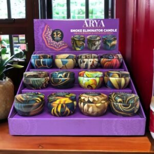 Arya Smoke Eliminator Candle with Flower 100%Soy Wax Odor Eliminating High Fragrance Concentration Candle 12ct Display Mix Flavour