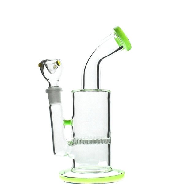 7" GLASS BYLATERAL BENT BIOLING DESIGN WITH HONEYCOMB PERC WATER PIPE (ASSORTED)