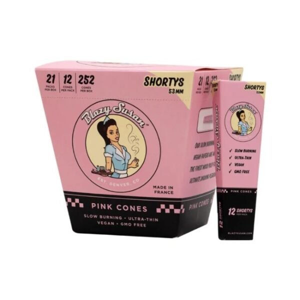 BLAZY SUSAN PINK PRE ROLLED 53MM SHORTY CONES 21CT/BOX