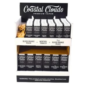 COASTAL CLOUDS PRE FILLED COUNTERTOP DISPLAY 54CT -24x60ML + 30x30ML - BLOOD ORANGE PEACH, MENTHOL TOBACCO, ICED BLOOD ORANGE PEAC