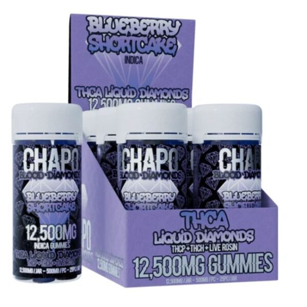 CHAPO BLOOD DIAMONDS THCA LIQUID DIAMONDS THCP + THCH + LIVE ROSIN 12,500MG GUMMIES 25CT/ JAR