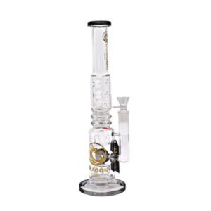 DRAGON GLASS 16" HIGH QUALITY STRAIGHT TUBE WITH RING DESIGN GLASS WATER PIPE