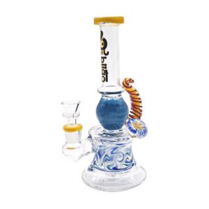 10" BIIGO GLASS BEAKER WITH HORN DESIGN WATER PIPE