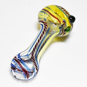 4 INCH MARBLE HEAD SLYME SPIRAL DESIGN THICK GLASS ASSORTED HAND PIPE "HF496"