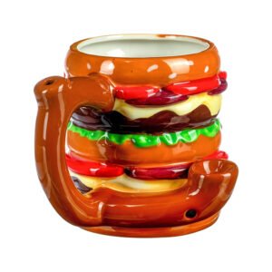 GLASS 5 INCH FLAMING RED HOTTED HAMBURGER DESIGN HANDPIPE "HP5071"