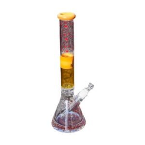 ILLUMINATI GLASS 16" THICK AMBER ENCALMO BEAKER WITH SACRED GEOMETRIC BASE WATER PIPE