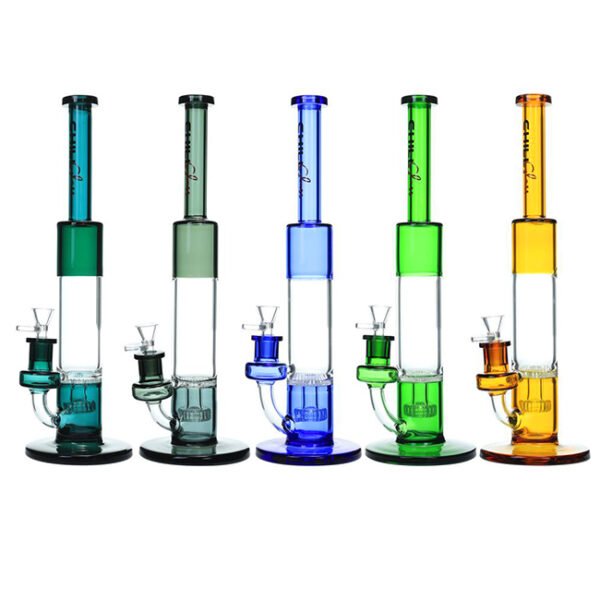 CHILL GLASS 15 INCH  STRAIGHT DIAMOND POLAR DESIGN WITH HONEYCOMB PERC WATERPIPE