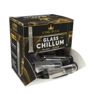 KING PALM GLASS CHILLUM BLACK AND CLEAR 24CT/ BOX