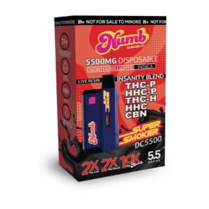NUMB SUPER SMOKER (33ML) (THC-P+HHC-P+THC-H+HHC+CBN) INSANITY BLEND 5.5g DISPOSABLE 6CT/BOX