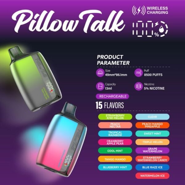 PILLOW TALK 5% WIRELESS CHARGING DISPO (130ML) 8.5K PUFFS 10CT/ BOX
