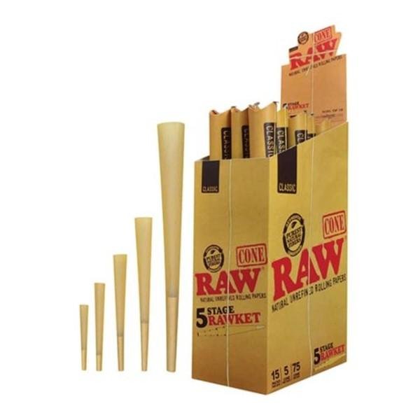 RAW CLASSIC PRE-ROLLED CONES 5 in 1 RAWKET 5 STAGE 15PACKS/BOX