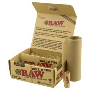 RAW MASTERPIECE KING SIZE ROLL & TIPS 3 METER ROLLS & 30 PRE-ROLLED TIPS 12CT/BOX