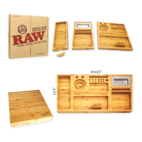 RAW TRIPLE FLIP BAMBOO MAGNETIC ROLLING TRAY