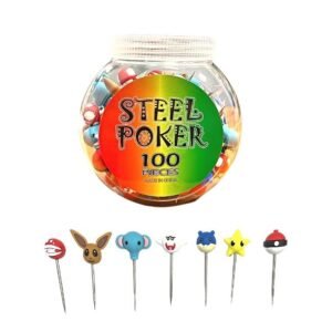 STEEL POKER ASSORTED CHARACTER DESIGN 100CT/JAR