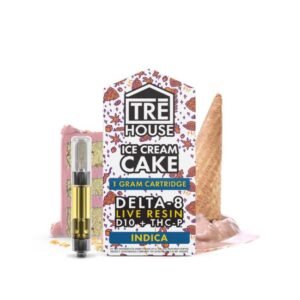 TRE HOUSE DELTA 8 LIVE RESIN+DELTA 10+THC-P 1 GRAM CARTRIDGE 5CT/BOX  (ICE CREAM CAKE - INDICA)