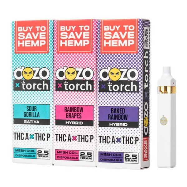 TORCH X DOZO THCA + D8 THC + D9 THC + THCP AND CDT 2.5GM DISPO 5CT/ BOX