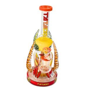 TATOO GLASS 10" FANCY HORN DESIGN WATER PIPE