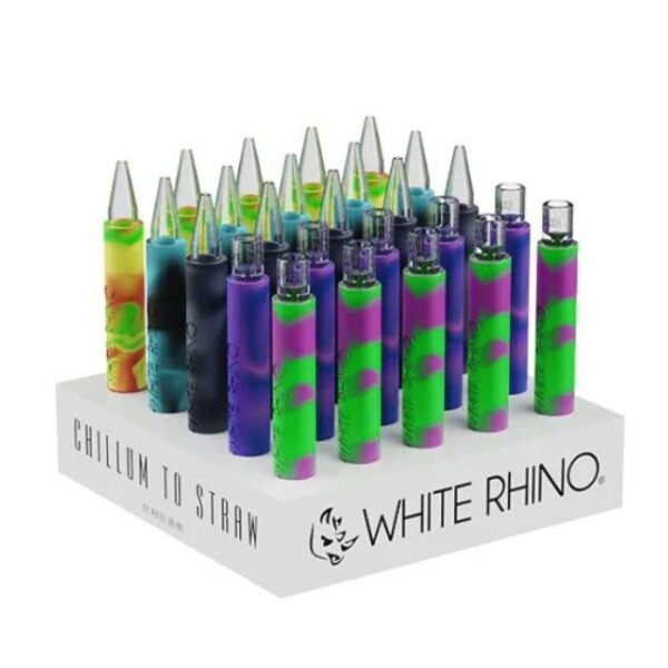 WHITE RHINO CHILLUM TO STRAW 25CT - ASSORTED - PYREX TIP