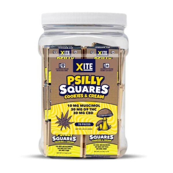 XITE PSILLY SQUARES MUSCIMOL + DELTA 9 + CBD 70CT JAR