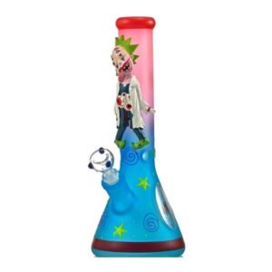 14" HAND PAINTED CALLIGRAPHY R&M THEME GLOW IN THE DARK WATERPIPE