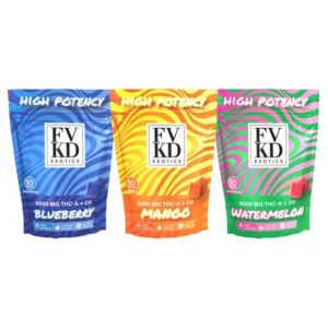 FVKD EXOTICS LIQUID DIAMONDS NANO INFUSED D9 + THCA 6000MG GUMMIES 10CT/ BOX