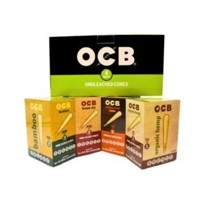 OCB UNBLEACHED MINI & 1-1/4 SIZE CONES ORGANIC HEMP + VIRGIN + BAMBOO + BROWN RICE MIX COMBO 4CT/ DISPLAY
