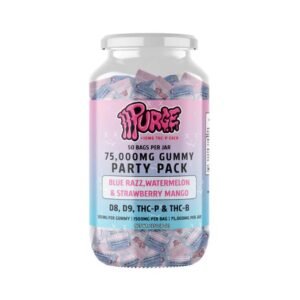 PURGE D8+D9+THC-P+THC-B 75000MG PARTY PACK GUMMIES 50CT JAR (BLUE RAZZ, WATERMELON & STRAWBERRY MANGO)