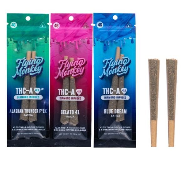 FLYING MONKEY THCA DIAMOND INFUSED PRE ROLLS 2 X 2 GM JOINTS 10CT BOX