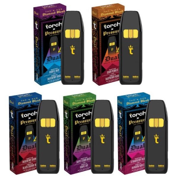 TORCH X PRESSURE THC-A VVS DIAMOND BLEND DUAL SPLIT FLAVORS 3GM DISPO 5CT/ BOX