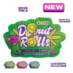 DOZO DONUTS ROLLS THCA LIVE ROSIN EXOTIC THCA FLOWER 2.1GM X 2PK PRE ROLLS JOINTS 5CT/ BOX