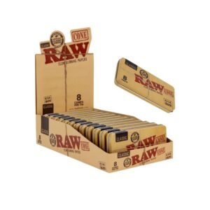 RAW CLASSIC CONE 1-1/4 SIZE 8 CONES PER TIN / 12 TINS DISPLAY