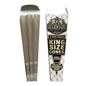 BILLIONAIRE SPIRAL DESIGN UNBLEACHED ORGANIC HEMP KING SIZE CONES 3PK 33CT/ BOX