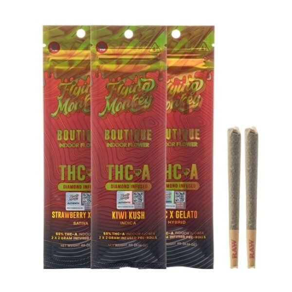 FLYING MONKEY BOUTIQUE COLLECTION 55% THC-A  DIAMOND INFUSED JOINTS 2 X 2GM PK 10PK/DISPLAY