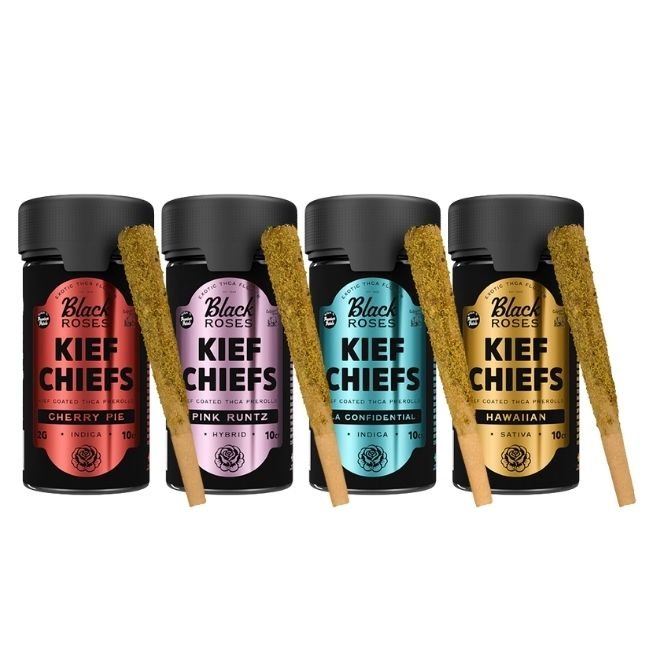 BLACK ROSES EXOTIC THC-A KIEF CHIEFS 2GM PRE ROLL JOINTS 10CT JAR BLACK ROSES EXOTIC THC-A KIEF CHIEFS 2GM PRE ROLL JOINTS 10CT JAR