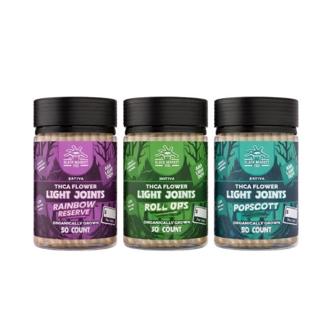 BLACK MARKET THCA LIGHT 1.5GM PRE ROLLS JOINTS 50CT/ JAR BLACK MARKET THCA LIGHT 1.5GM PRE ROLLS JOINTS 50CT/ JAR
