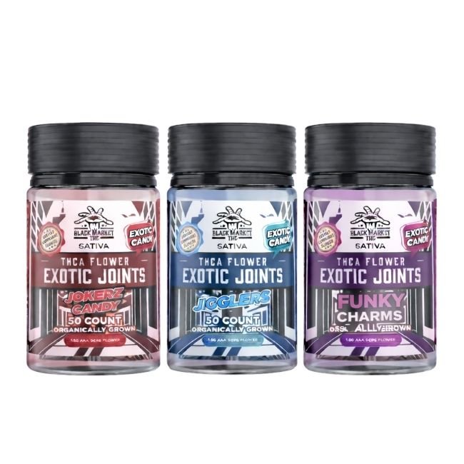 BLACK MARKET THC-A EXOTIC 1.5GM PRE ROLLS JOINTS 50CT/ JAR BLACK MARKET THC-A EXOTIC 1.5GM PRE ROLLS JOINTS 50CT/ JAR