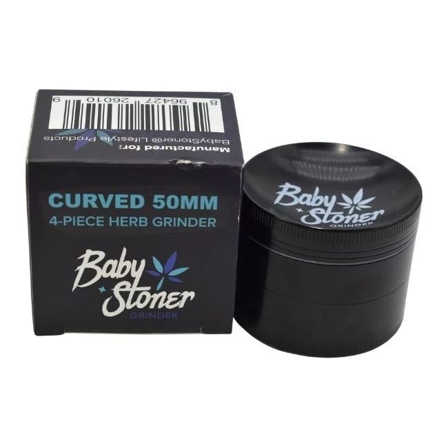 BABY STONER 4PARTS ZINC ALLOY CURVED 50MM GRINDER BABY STONER 4PARTS ZINC ALLOY CURVED 50MM GRINDER