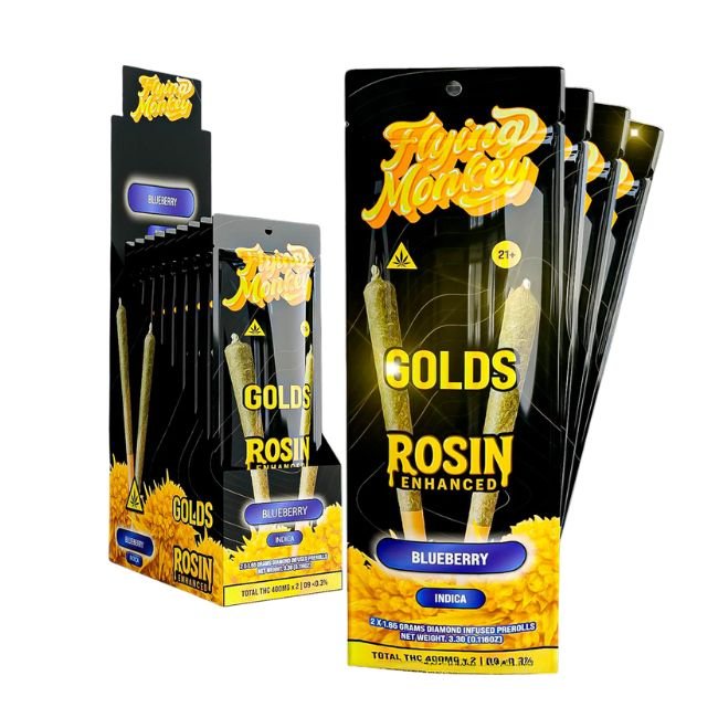 FLYING MONKEY GOLDS ROSIN THC-P 2 X 1.65GM PRE ROLLS 10CT DISPLAY FLYING MONKEY GOLDS ROSIN THC-P 2 X 1.65GM PRE ROLLS 10CT DISPLAY