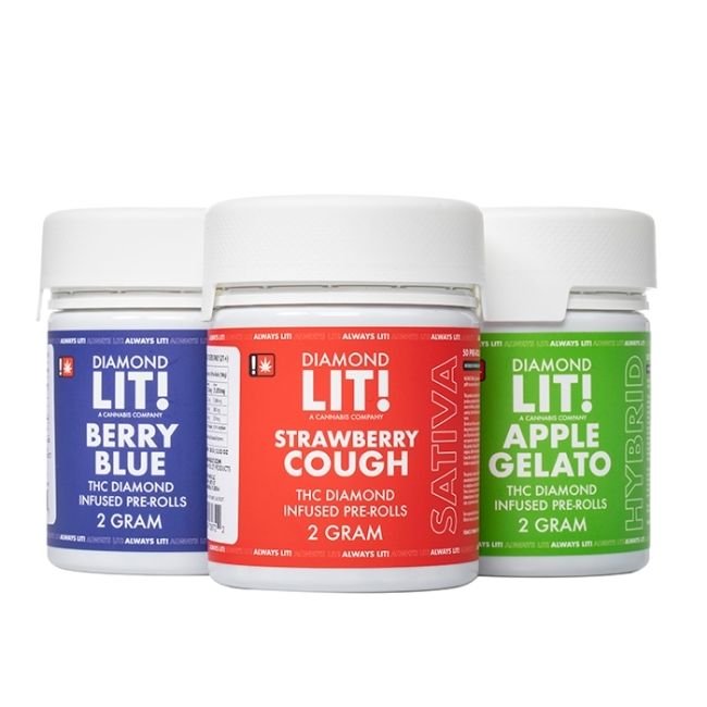 LIT THC-A DIAMOND INFUSED 2GM PRE ROLLS 50CT JAR LIT THC-A DIAMOND INFUSED 2GM PRE ROLLS 50CT JAR