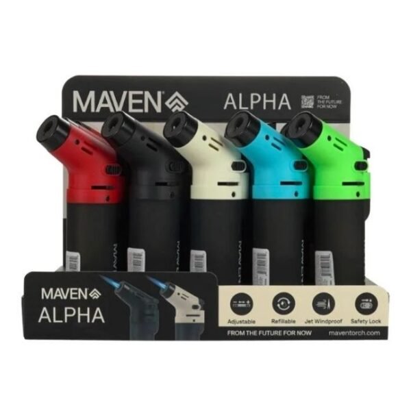 MAVEN ALPHA SEQUOIA COLLECTION WIND PROOF TORCH LIGHTER 15CT DISPLAY