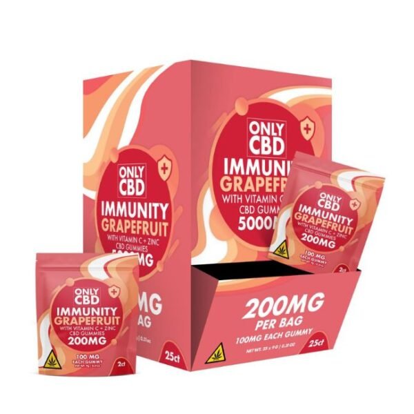 ONLYCBD IMMUNITY GUMMIES VIT C + ZINC + CBD 100MG EACH GUMMY 2CT PACK - 25PK DISPLAY