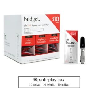 BUDGET 1GM DELTA-8 THC VAPE CARTS 30CT - 10 INDICA - 10 SATIVA - 10 HYBRID