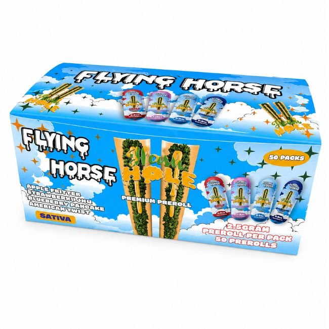 FLYING HORSE THC-P HASH HOLE 2.5GM PRE ROLL JOINTS ASSORTED FLAVOR 50CT BOX FLYING HORSE THC-P HASH HOLE 2.5GM PRE ROLL JOINTS ASSORTED FLAVOR 50CT BOX