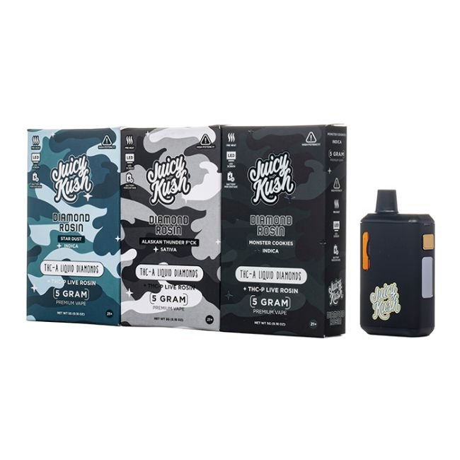 JUICY KUSH THC-A LIQUID DIAMONDS + THCP LIVE ROSIN 5GM DISPOSABLE VAPE 5CT DISPLAY JUICY KUSH THC-A LIQUID DIAMONDS + THCP LIVE ROSIN 5GM DISPOSABLE VAPE 5CT DISPLAY