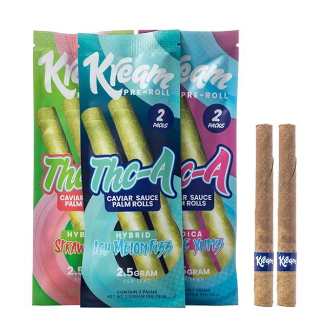 KREAM THCA CAVIAR SAUCE PALM 2.5GM PER LEAF PRE ROLLS JOINTS 2PK 10CT/ BOX KREAM THCA CAVIAR SAUCE PALM 2.5GM PER LEAF PRE ROLLS JOINTS 2PK 10CT/ BOX