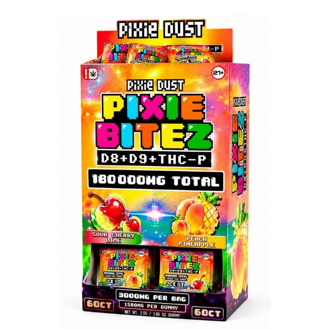 PIXIE BITEZ D8 + D9 + THC-P 1500MG PER GUMMY 2CT/PK 60PK/DISPLAY PIXIE BITEZ D8 + D9 + THC-P 1500MG PER GUMMY 2CT/PK 60PK/DISPLAY