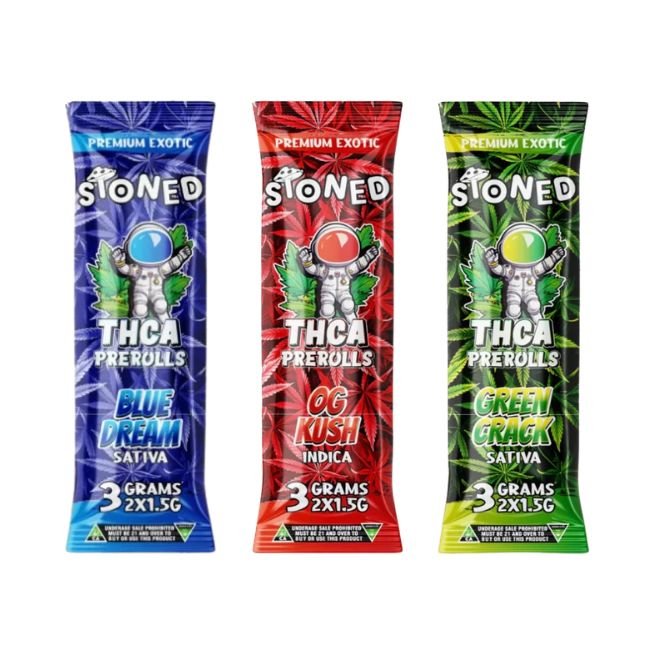 STONED THC-A PREMIUM EXOTIC 2 X 1.5GM PRE ROLLS JOINT 10CT/ BOX STONED THC-A PREMIUM EXOTIC 2 X 1.5GM PRE ROLLS JOINT 10CT/ BOX