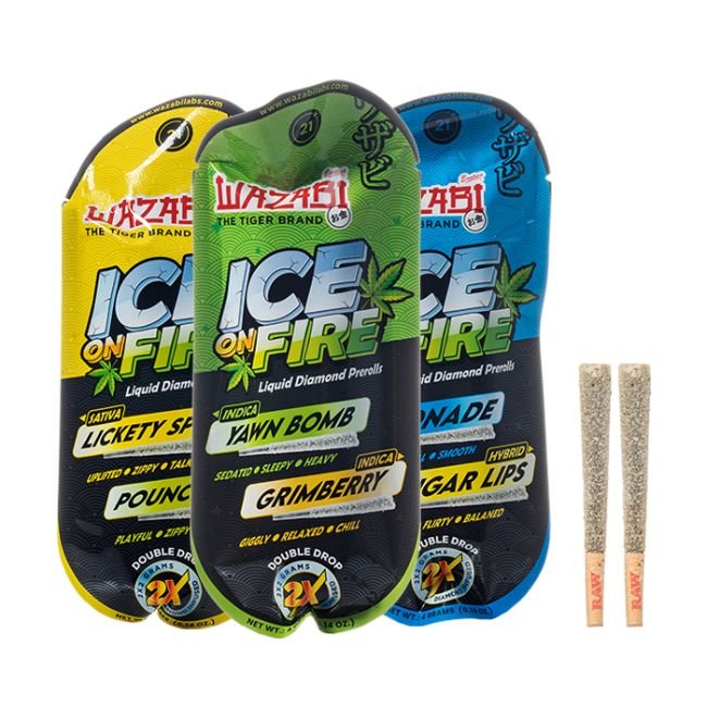 WAZABI EXOTICS ICE ON FIRE THC-P LIQUID DIAMONDS 2 X 2GM PRE ROLLS 10CT DISPLAY WAZABI EXOTICS ICE ON FIRE THC-P LIQUID DIAMONDS 2 X 2GM PRE ROLLS 10CT DISPLAY