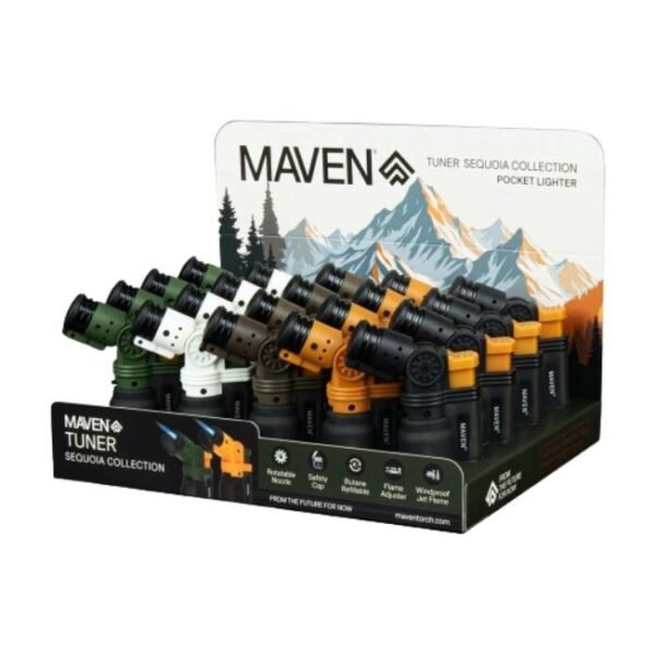 MAVEN TUNER SEQUOIA COLLECTION ROTATABLE POCKET TORCH LIGHTER MIX COLOR 20CT DISPLAY